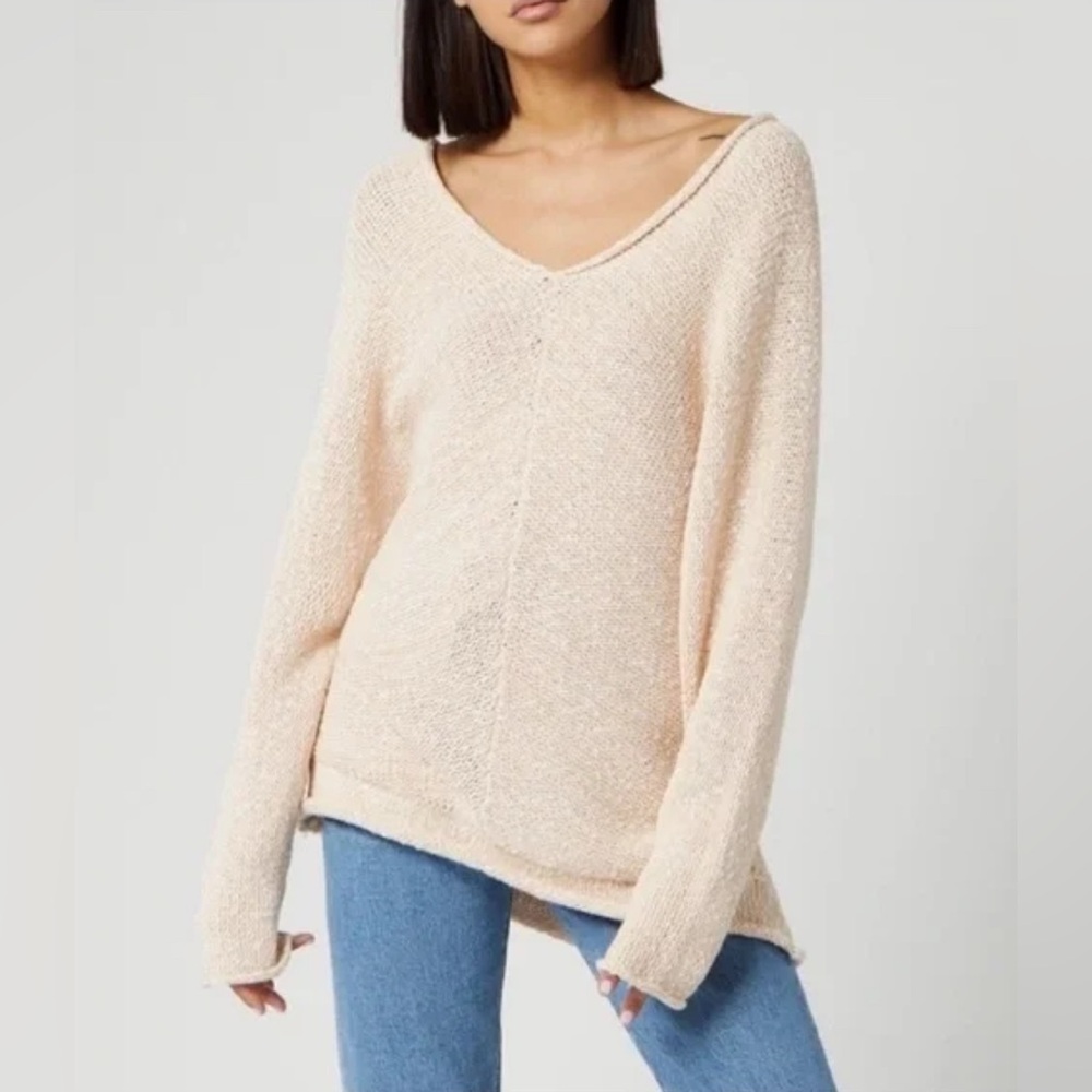 Free People Chamoix Bright Lights Tan Long Sleeve Tunic Sweater Sz L NWT